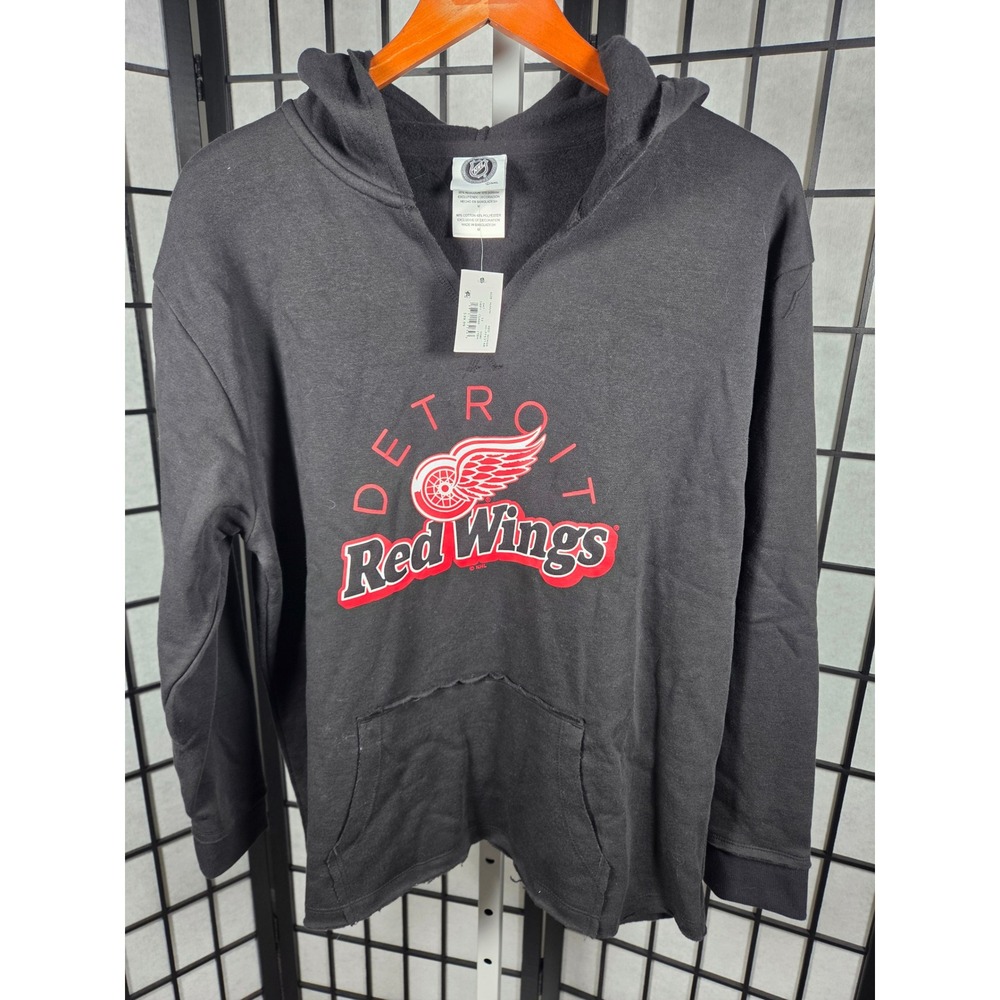 NHL Detroit Red Wings Hoodie Black V-Neck Sweatshirt Mens Medium New